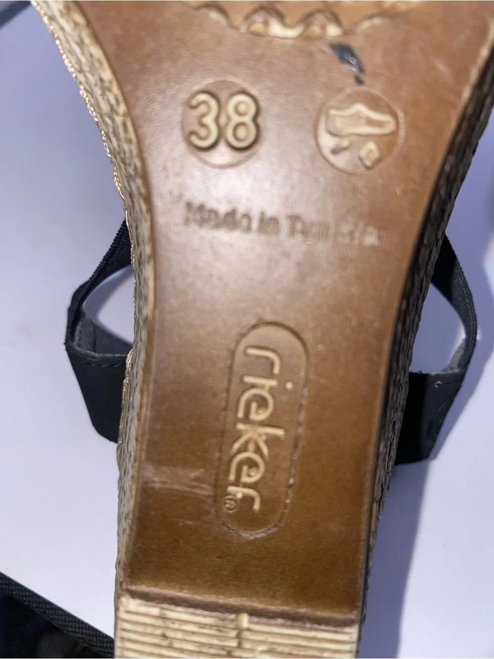 Rieker Fanni 624H6 Black Wedge Sandals with Silver‎ Ring Accent